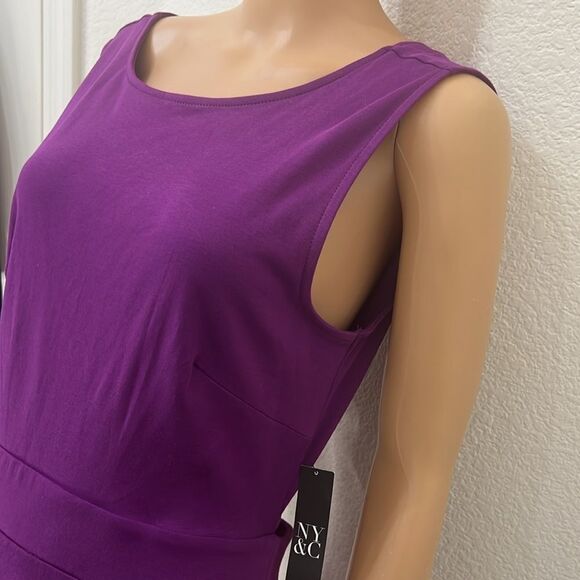 New York & Company Dress Petite Large Scoop Neck Sleeveless Mini Plum Purple New - Picture 4 of 12